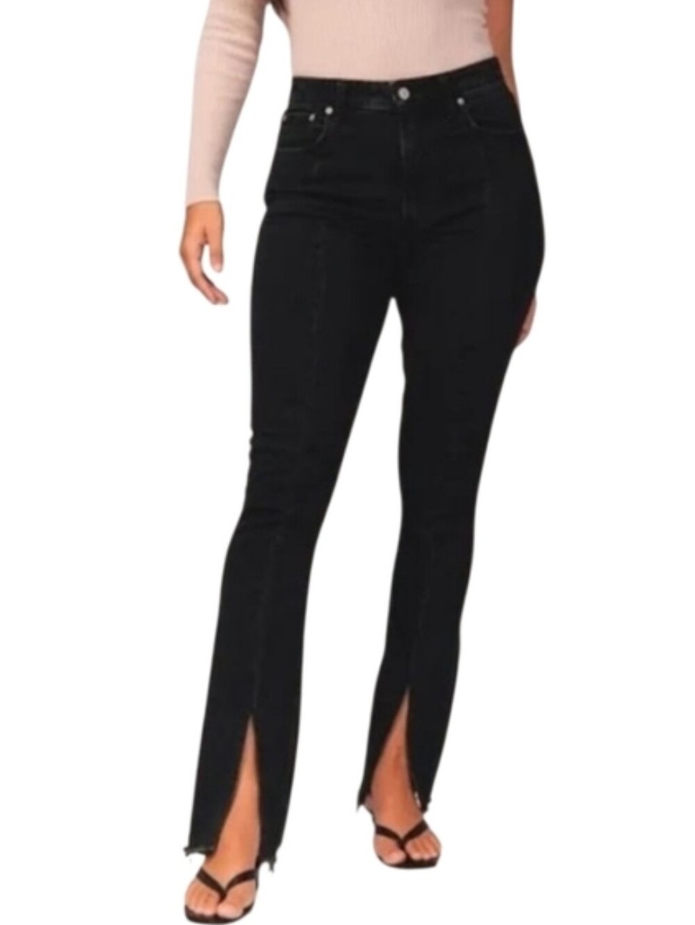 Abercrombie & Fitch High Rise Skinny Jean Seamed Split Hem Vent Black 28 6